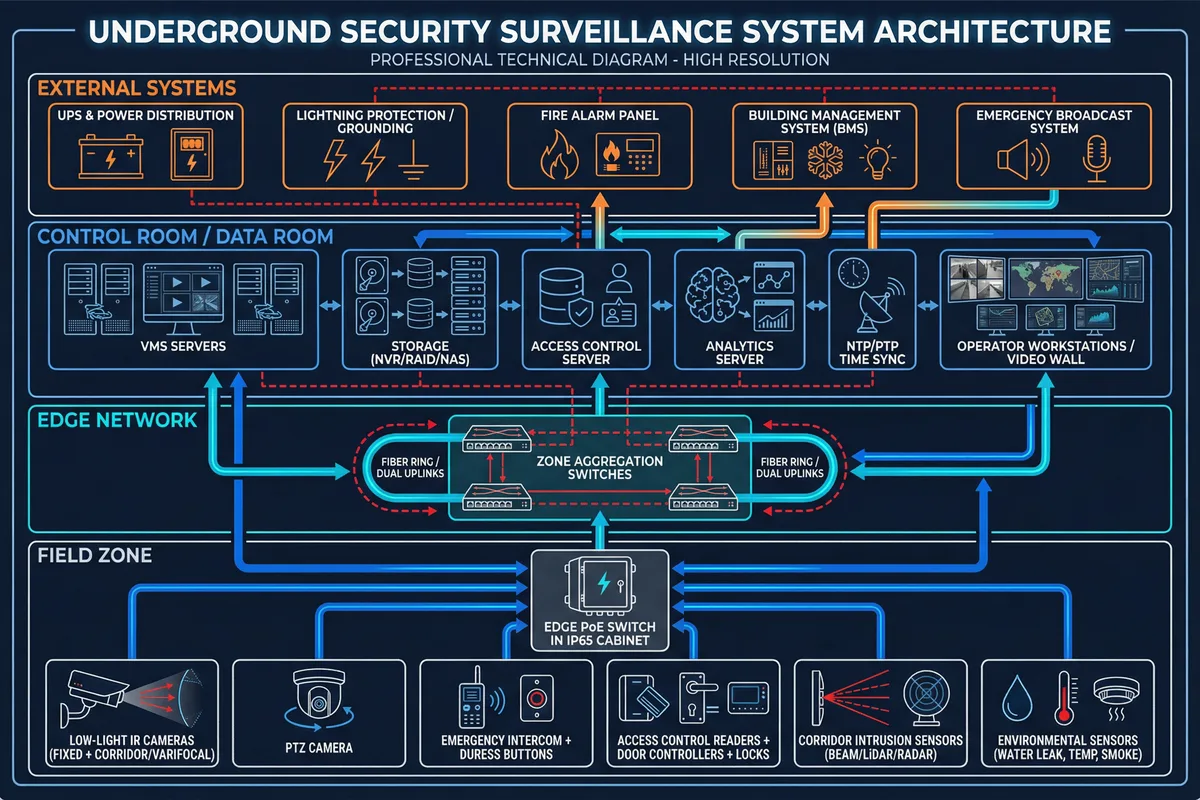 Underground Security Surveillance System Architecture Diagram